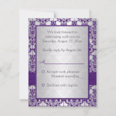 LILA DRUCKER RIBBON, SilberDamaskus-Antwortkarte RSVP Karte (Rückseite)
