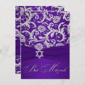 LILA DRUCKER RIBBON, Silver Damask Bat Mitzvah Einladung (Vorne/Hinten)