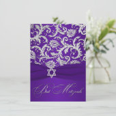 LILA DRUCKER RIBBON, Silver Damask Bat Mitzvah Einladung (Stehend Vorderseite)