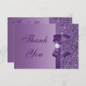Lila Drucksequins-Bogen u. Diamant danken Ihnen Dankeskarte (Vorne/Hinten)