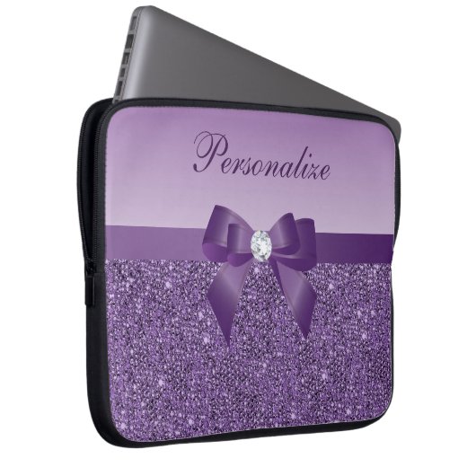 Lila Drucksequins, Bogen u. Diamant Laptopschutzhülle (Vorne Rechts)
