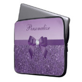 Lila Drucksequins, Bogen u. Diamant Laptopschutzhülle (Vorderseite Links)