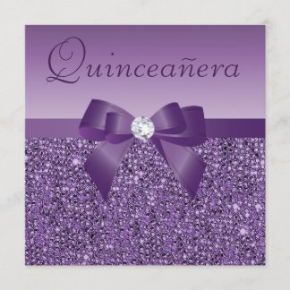 Lila DruckSequins u. Bogen Quinceanera Einladung