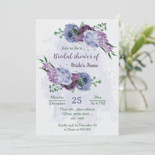 Lila duckiges blaues Brautparty Einladung (Stehend Vorderseite)