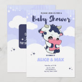 Lila dunkelblaue Kuh White Cloud Baby Dusche Einladung (Vorne/Hinten)