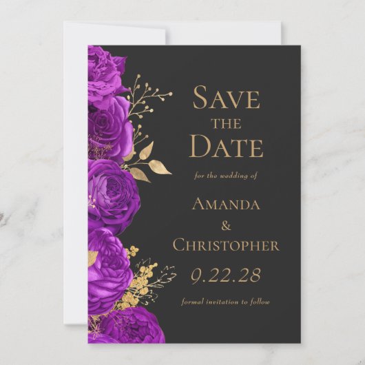 Lila Dunkle Blüte Save the Date Ankündigung (Vorderseite)