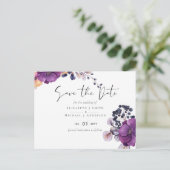 Lila Dunkle Flora Budget Hochzeiten Rett Termine Postkarte (Stehend Vorderseite)