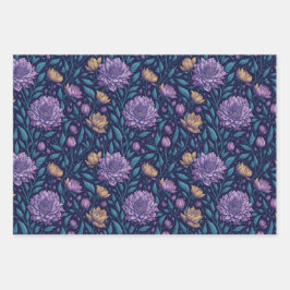 Lila dunkles Magnolienpapier und Rose Geschenkpapier Set