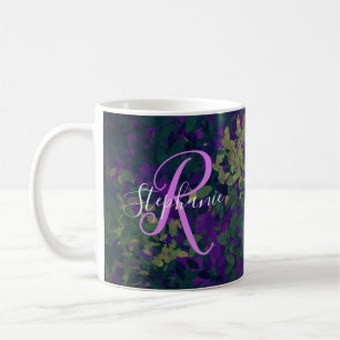 Lila dunkles Moody Floral Pink Monogramm Kaffeetasse