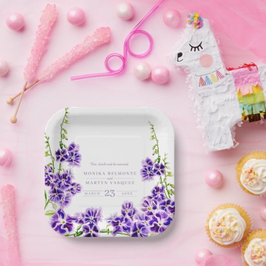 Lila Duranta Aquarell Blume Hochzeit Pappteller (Party)