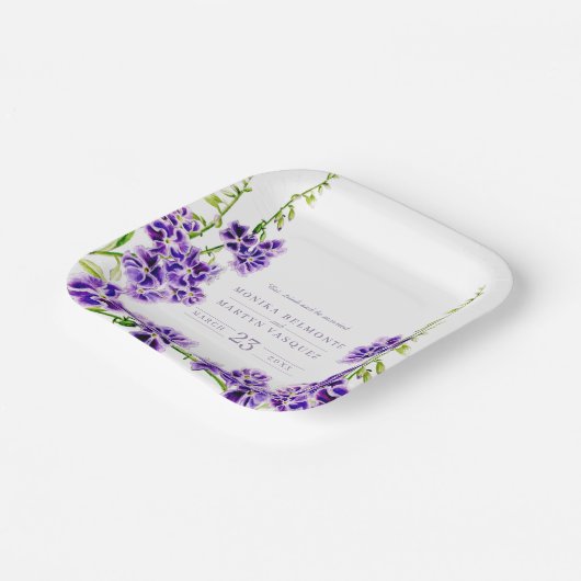 Lila Duranta Aquarell Blume Hochzeit Pappteller (Gewinkelt)