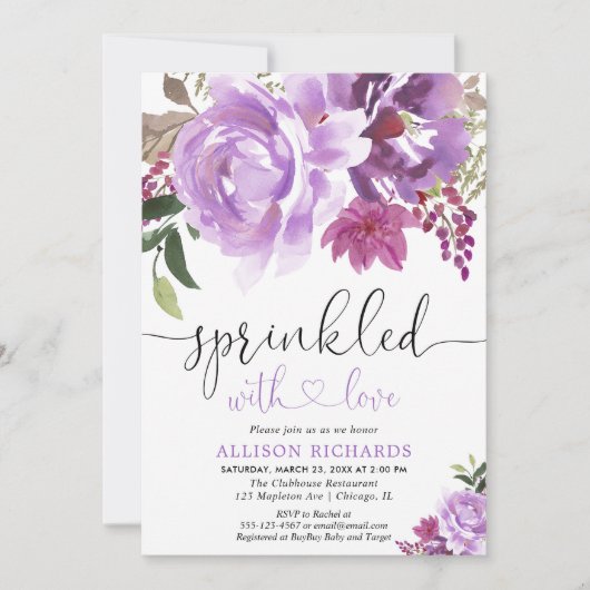 lila Dusche Einladung (Vorderseite)