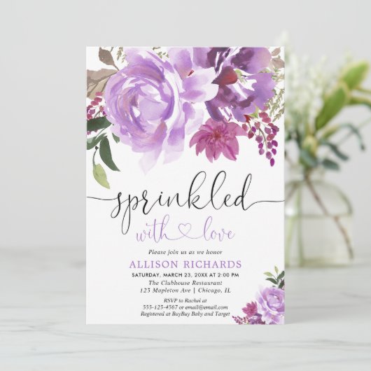 lila Dusche Einladung (Stehend Vorderseite)