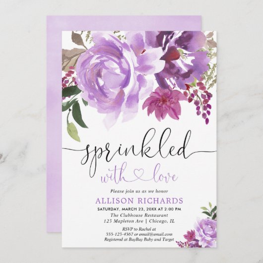 lila Dusche Einladung (Vorne/Hinten)