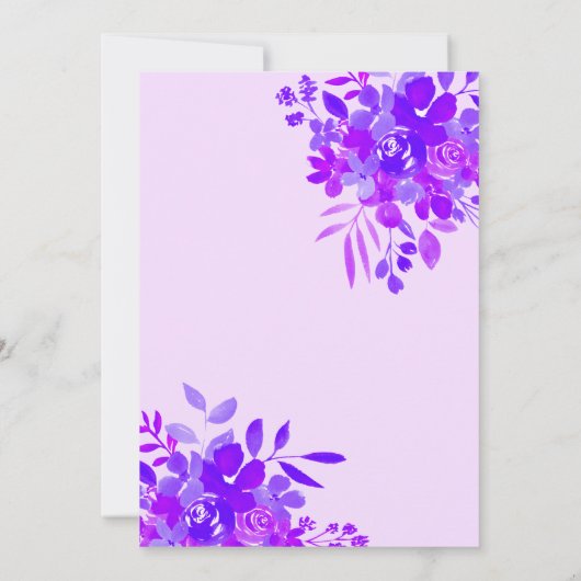 Lila Dusche mit Blumenrahmen Einladung (Rückseite)