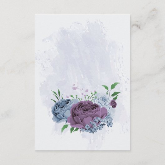 Lila dustig blühende Hochzeitsdetails Begleitkarte (Rückseite)