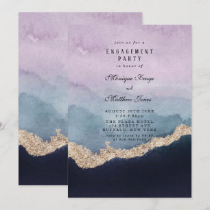 Lila Dusty Blue Agate Gold Partnerparty Einladung