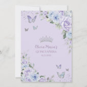 Lila Dusty Blue Floral Butterfliegen Quinceañera Einladung (Rückseite)