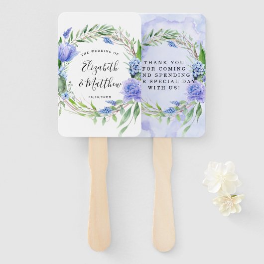 Lila Dusty Blue Tulip Hyacinth Peony Wedding Fächer (Vorne und Hinten)