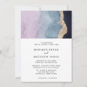 Lila Dusty Blue Watercolor Agate Gold Hochzeit Einladung (Vorderseite)