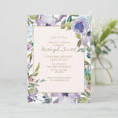 Lila Dusty Blue Watercolor Floral Abschluss Einladung (Stehend Vorderseite)