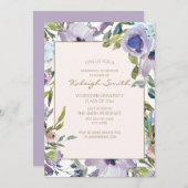 Lila Dusty Blue Watercolor Floral Abschluss Einladung (Vorne/Hinten)