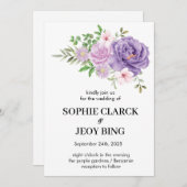 Lila Dusty Rose Blumenhochzeit Einladung (Vorne/Hinten)