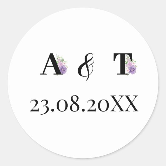 Lila Dusty Rose Floral Monogram Wedding Runder Aufkleber (Vorderseite)