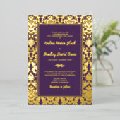 Lila Echt-Gold-Foil-Damaskus-Hochzeit Folieneinladung (Stehend vorne)