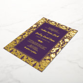 Lila Echt-Gold-Foil-Damaskus-Hochzeit Folieneinladung (Gedreht)