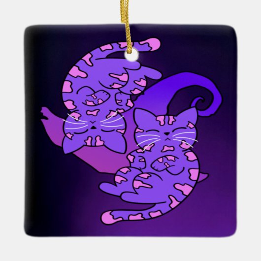 Lila Edeltini Retro Neon Kittens Keramikornament (Vorderseite)
