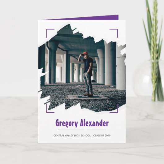 Lila Edgy Abstrakt Brushstroke Foto Abschluss Einladung (Vorderseite)