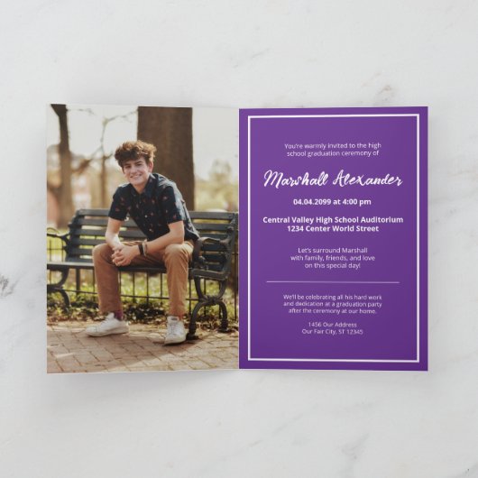 Lila Edgy Abstrakt Torn Foto Abschluss Einladung (Innenseite)