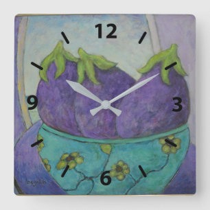 Lila Eggpflanze Quadratische Wanduhr