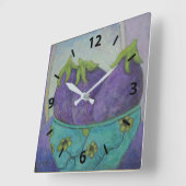 Lila Eggpflanze Quadratische Wanduhr (Winkel)