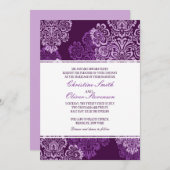 Lila Eggplant Damask Einladung (Vorne/Hinten)