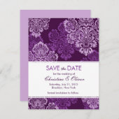 Lila Eggplant Damask Save the Date (Vorne/Hinten)