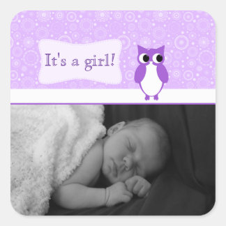 Lila Ei mit Retro-Kreise Neues Baby-Foto Quadratischer Aufkleber