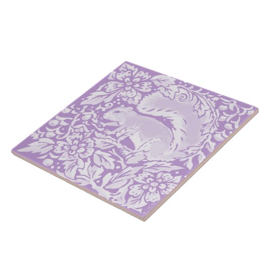 Lila Eichhörnchen, florale Waldlandschaft Fliese (Seite)