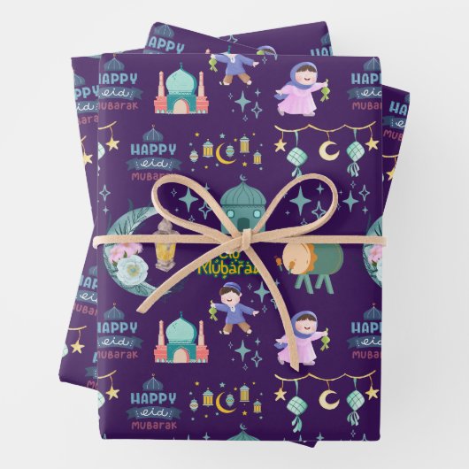 Lila | Eid Al-Fitr Mubarak Geschenkpapier Set (Beispiel)