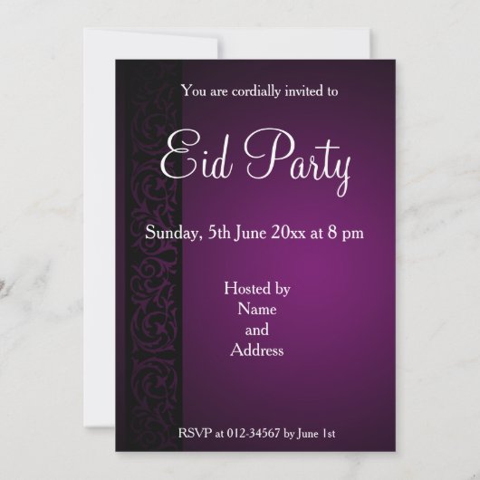 Lila Eid Mubarak Mond-Moschee Einladung (Rückseite)