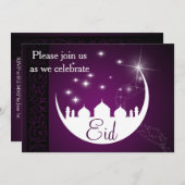 Lila Eid Mubarak Mond-Moschee Einladung (Vorne/Hinten)