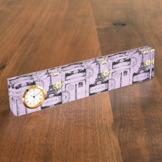 Lila Eiffel-Turm-Postkarten-Briefmarken Namensplakette (Seite)