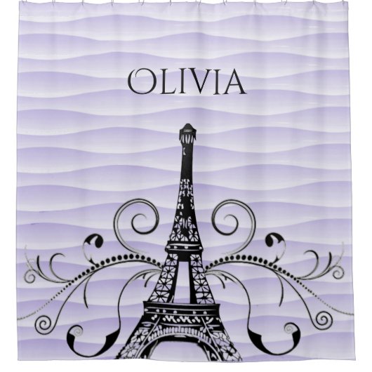 Lila Eiffelturm Blüh Duschvorhang (Vorderseite)
