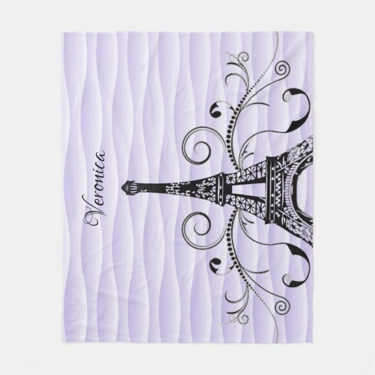 Lila Eiffelturm Blühte Fleece Blanket (Vorderseite)