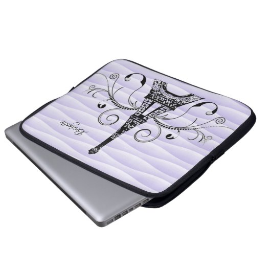 Lila Eiffelturm Blühte Laptop-Sieb Laptopschutzhülle (Vorne Knopf)