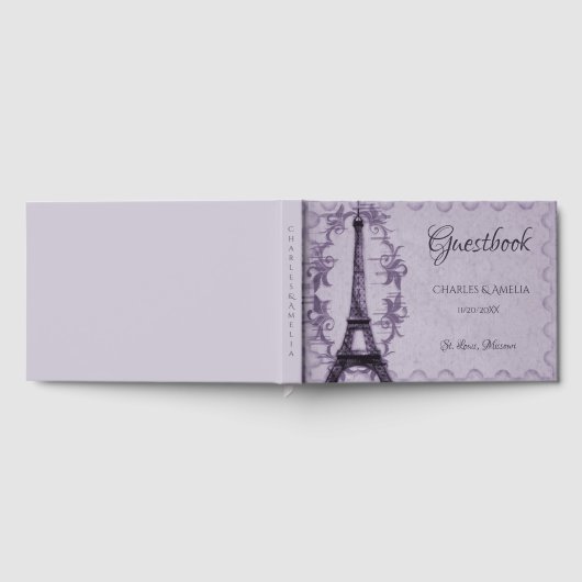 Lila Eiffelturm Hochzeitsbuch Gästebuch (Voll)