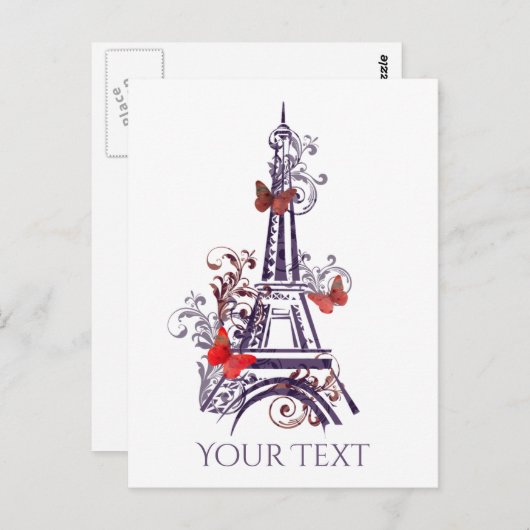 Lila Eiffelturm-Schmetterlinge PostCard Postkarte (Vorne/Hinten)