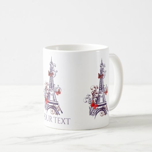 Lila Eiffelturm-Schmetterlinge Tasse (VorderseiteRechts)