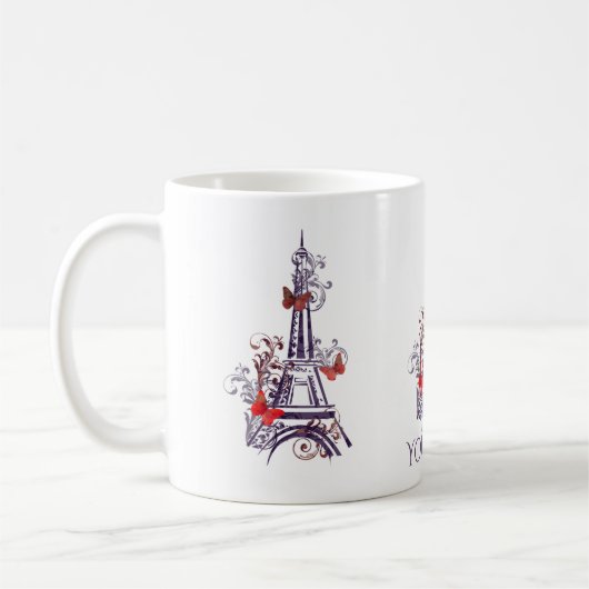 Lila Eiffelturm-Schmetterlinge Tasse (Links)